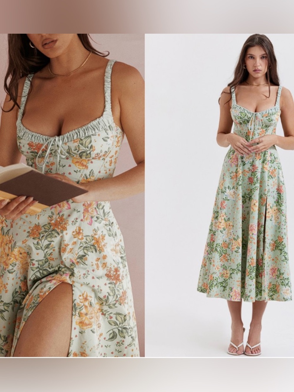 House of CB Sabrina Light Jade Floral Print Bustier Sundress